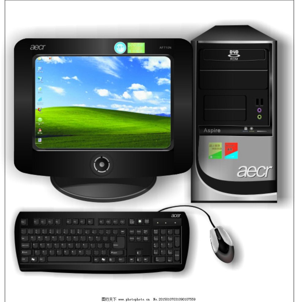 电脑组件矢量图图片,显示器 电脑主机 键盘 键盘