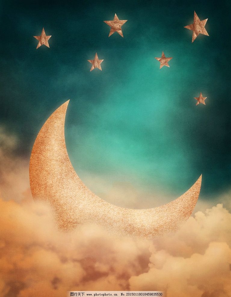 唯美 浪漫 童话 温馨 月亮 夜空 星星 设计 动漫动画 风景漫画 300dpi图片
