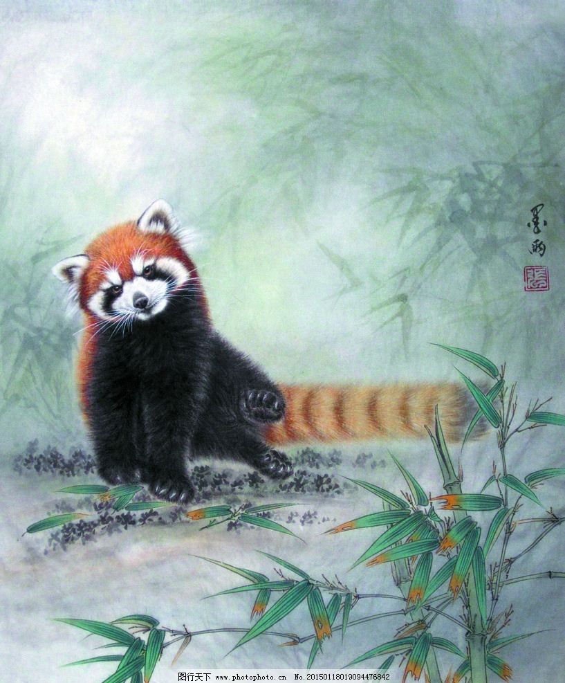 美术 中国画 彩墨画 动物画 狸猫 竹林 设计 文化艺术 绘画书法 180