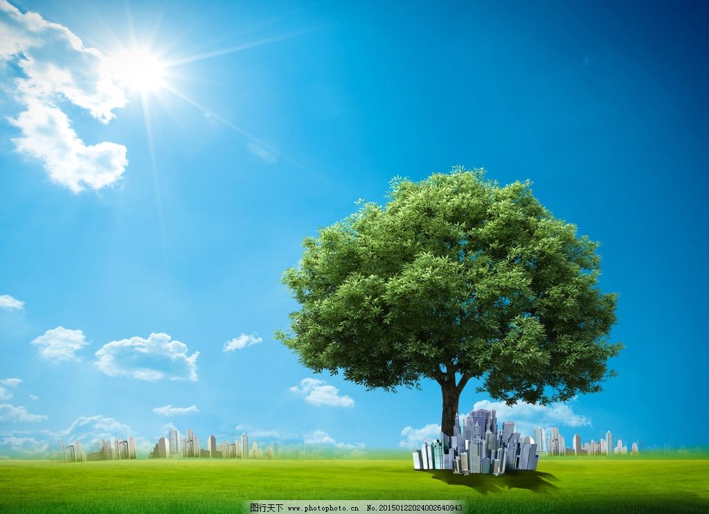 蓝天 白云 草原 草地 唯美 阳光 太阳 城市 小树 自然风景 设计 自然