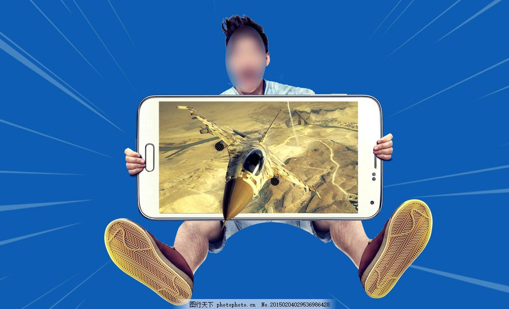 抱手机的人,蓝色 人物 男人 战斗机 手机促销 海