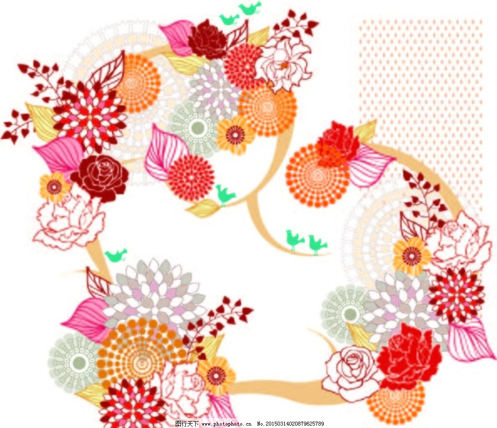 精美矢量花纹 花纹 叶子 鸟 心形 欧式纹样 设计素材 矢量图 精美矢量