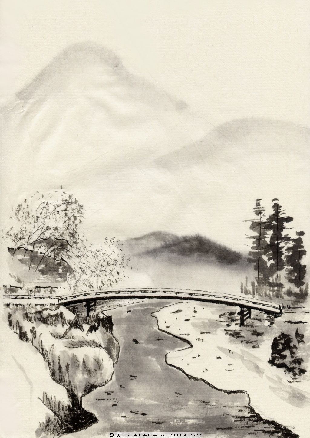 小桥流水 小桥流水免费下载 风景画 古色古香 山水 水墨画 文化艺术