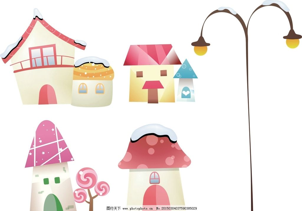 手绘画 矢量素材 手绘 装饰素材 卡通小房子 小房子矢量图 幼儿园小